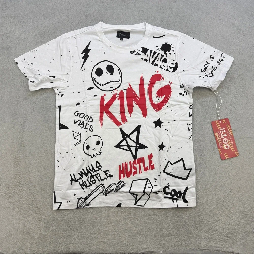 Waimea Graphic T Shirt Mens Small‎ White King Hustle Graffiti Streetwear Edgy